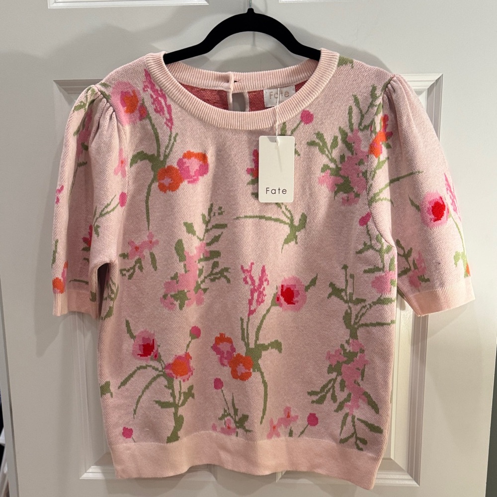 Pink Flower Knit Sweater